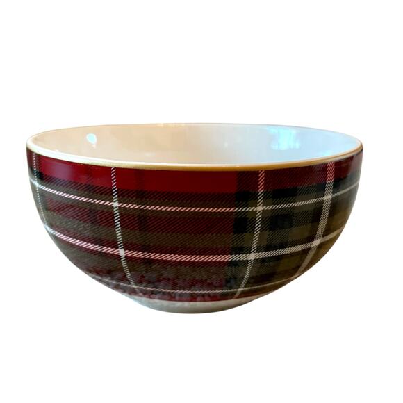 222 Fifth Wexford Porcelain Soup Cereal Bowls Red Tartan Plaid 5.5" Set of 4 New - Picture 2 of 13